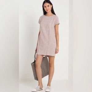 Madewell LAVENDER linen/rayon Stripe-Play Button-Back Tee Dress XS
